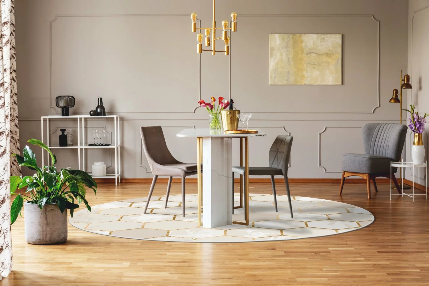 Pyöreät Matot - Morino (beige/valkoinen/kulta) - Image 2