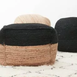 Rahi - Juutti (musta/beige) -Pyöreät matot myymälä puffar1 10773